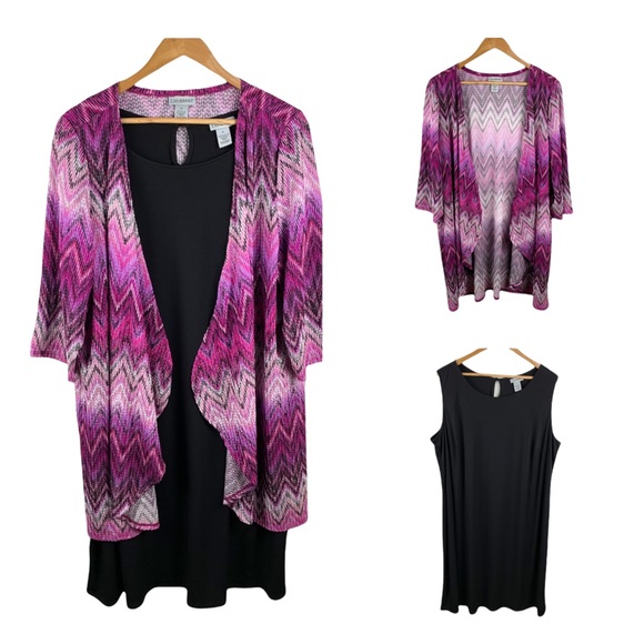 Catherines Dresses & Skirts - Catherines 2-Piece Set Black Sleeveless Dress & Chevron Jacket Size 2X. NWT